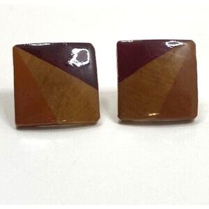 MCM Vintage Wooden Handcrafted Artisan Modernist Earrings Stud Earrings